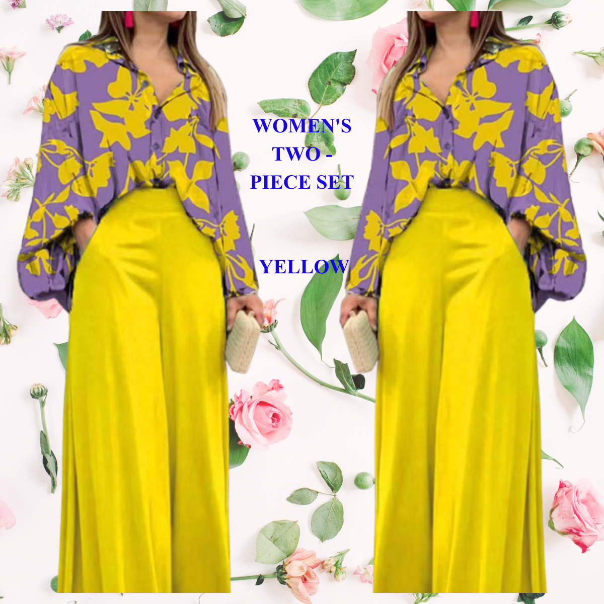 Women's Printed Shirt & Wide Leg Pants Set