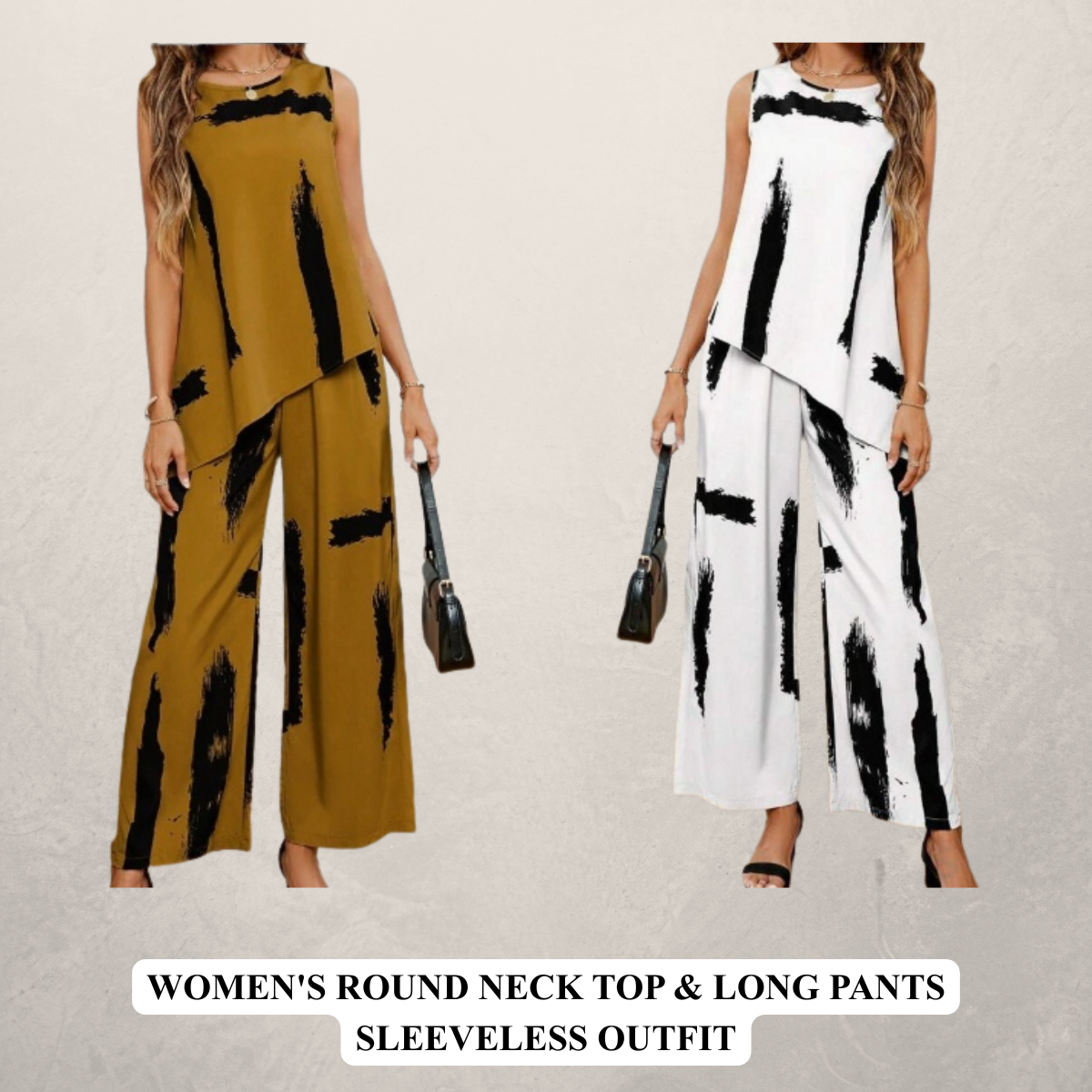 Women's Round Neck Top & Long Pants Sleeveless Outfit
