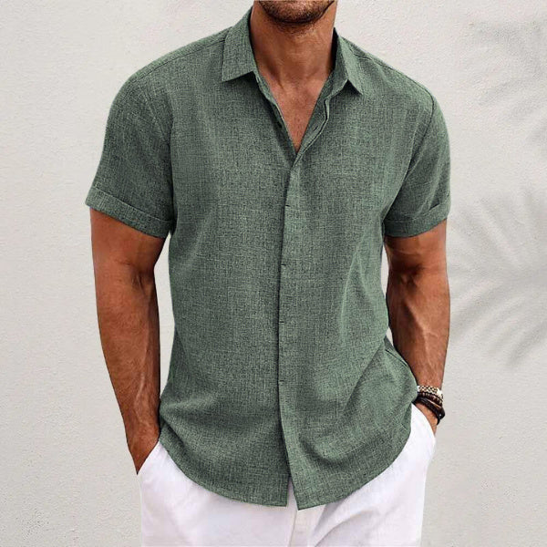 Men's Linen Short Sleeve Shirt | Solid Color Loose Fit Tee
