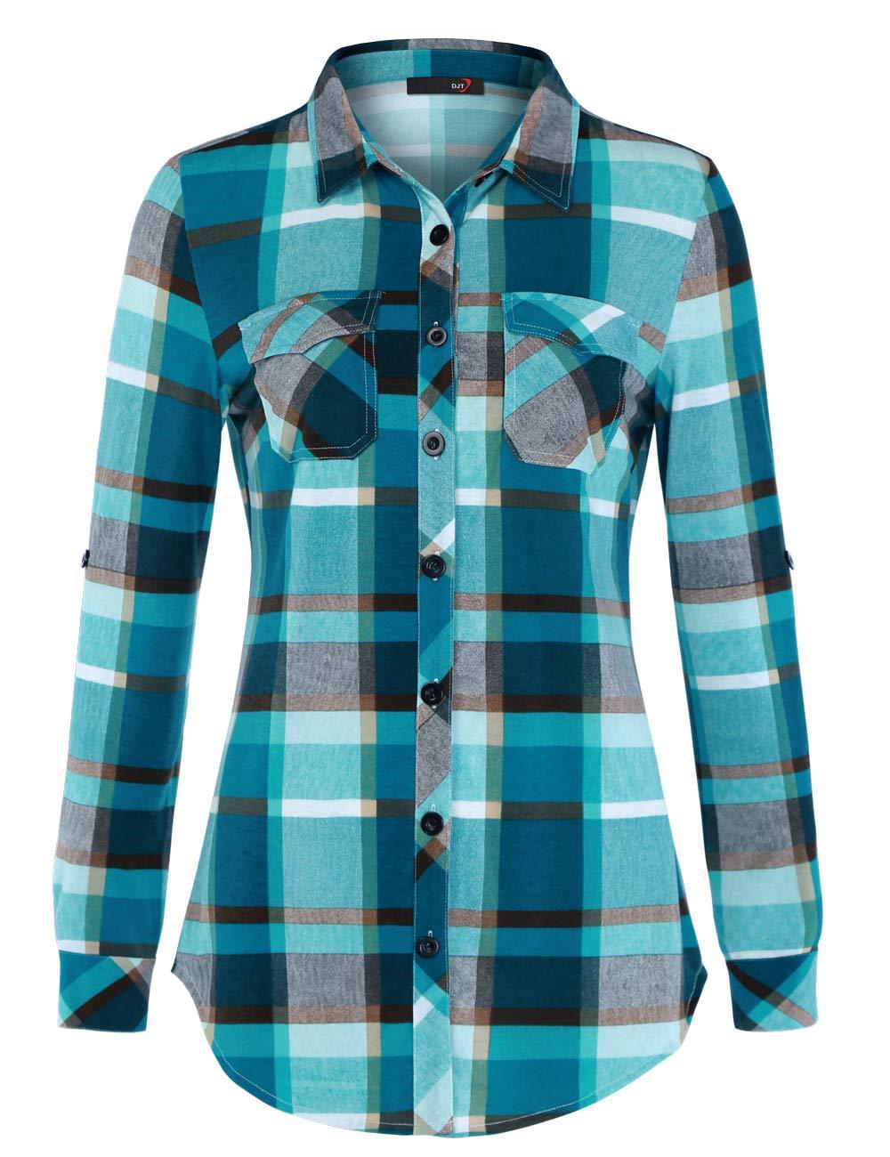 Women's Plaid Button Cuff Shirt | Casual Comfort Print Blouse
