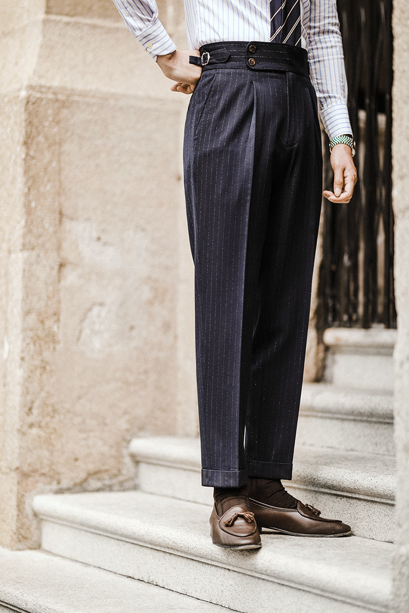 Men's High Waist Straight Leg Pants | Striped Non-Iron Trousers