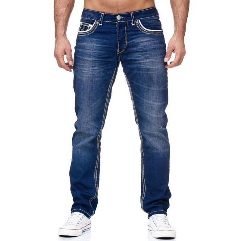 Men's Distressed Straight Leg Jeans | Loose Fit Streetwear Denim