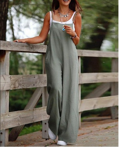 Women's Sleeveless Jumpsuit | Wide Leg Beach Romper with Pockets