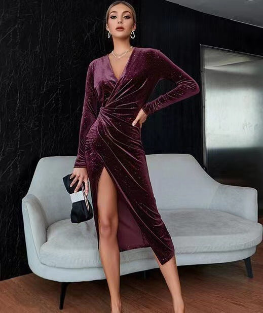 Elegant V-Neck Asymmetric Evening Dress
