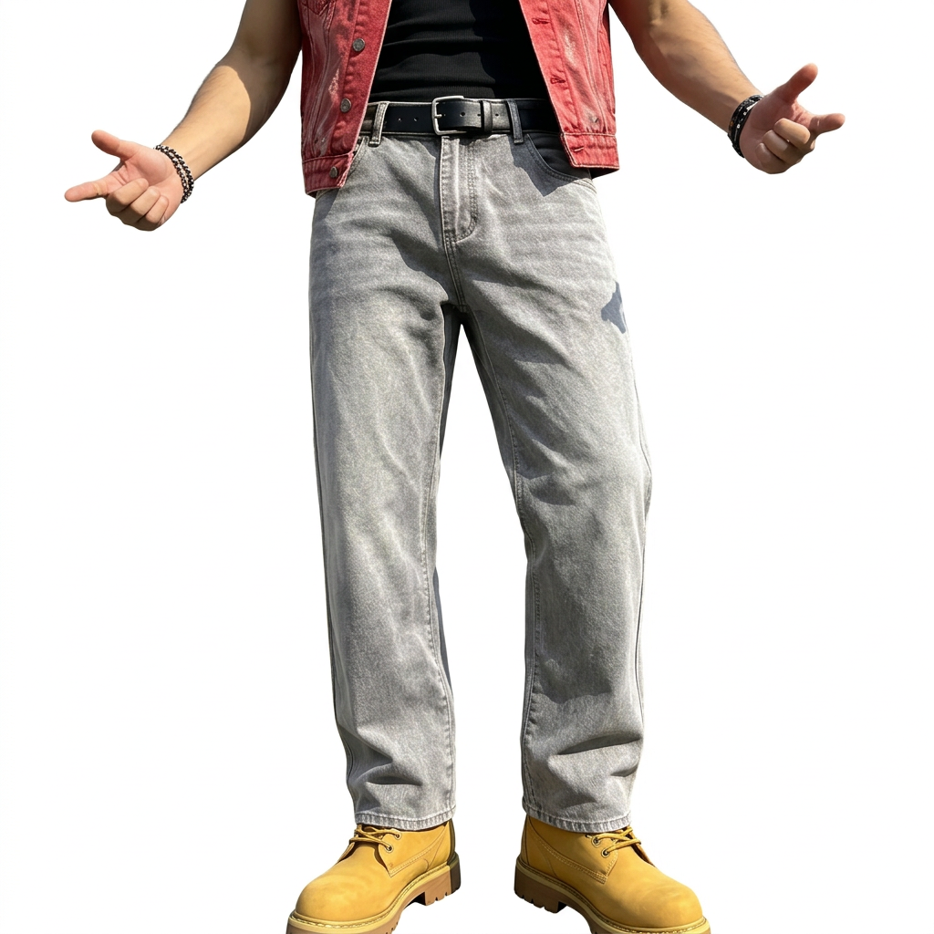Arms-out pose on white