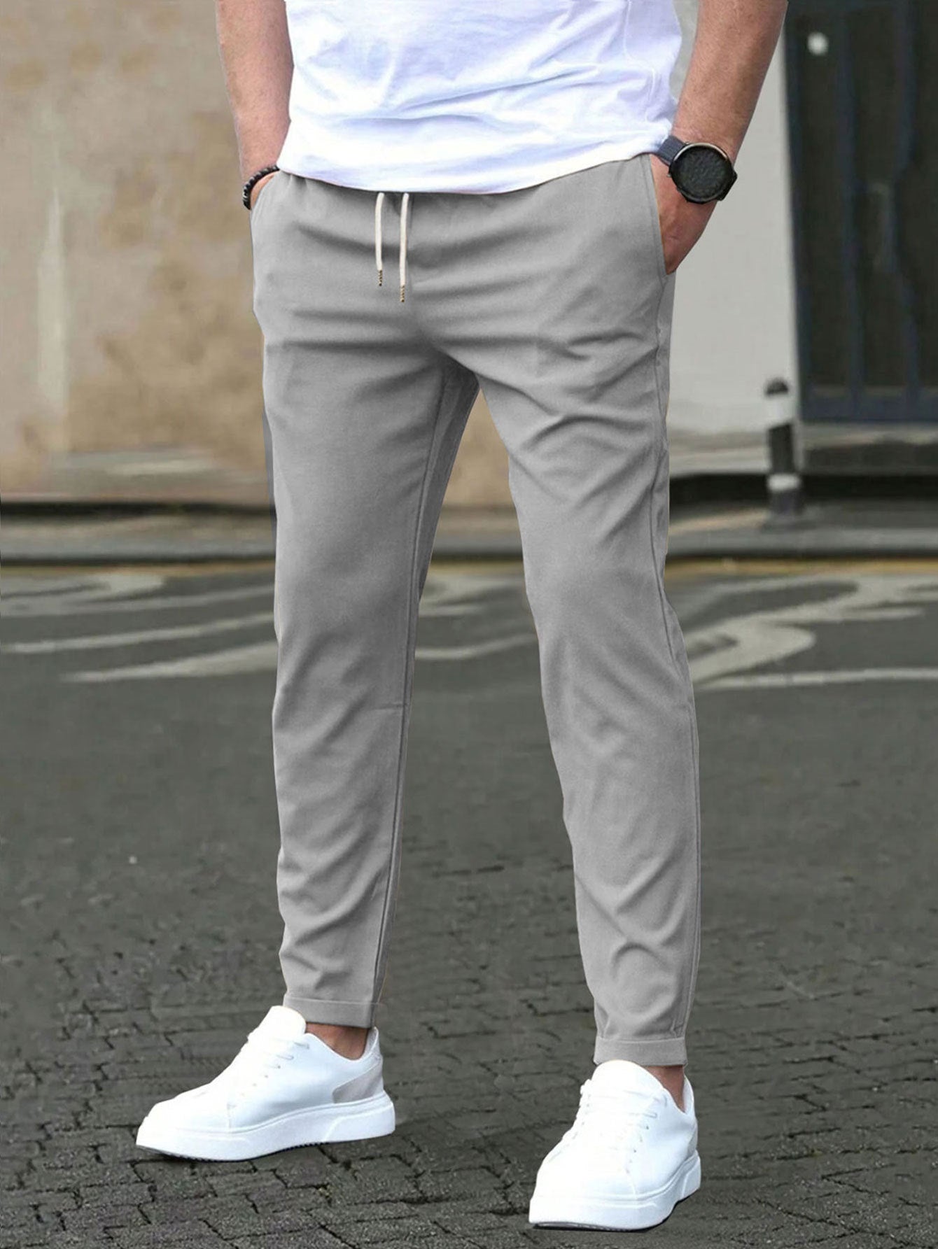 Men's Slim Fit Cropped Pants | Casual Straight Leg Ankle Trousers