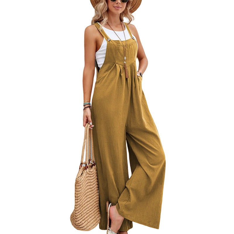 Women's Cotton Suspenders Overalls | Artistic Retro Straight Leg Pants