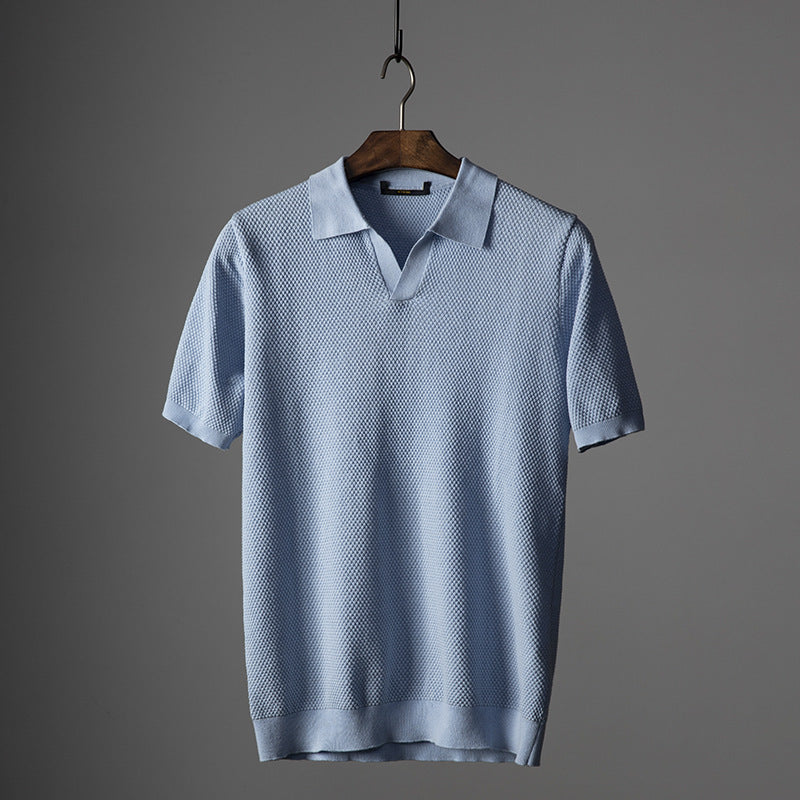Men's V-Knit Lapel Top | Short Sleeve Knit Shirt