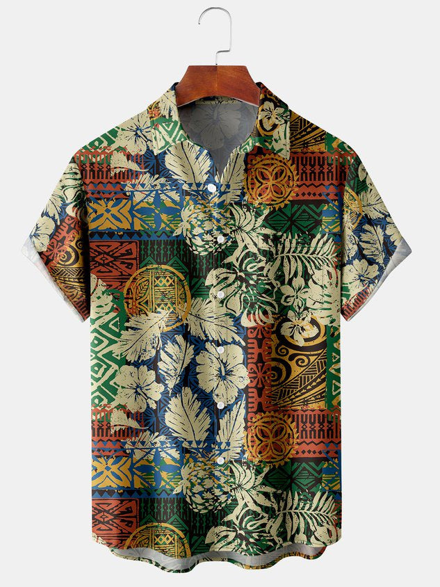 Men's Floral Print Street Style Hawaiian Shirt – Short Sleeve