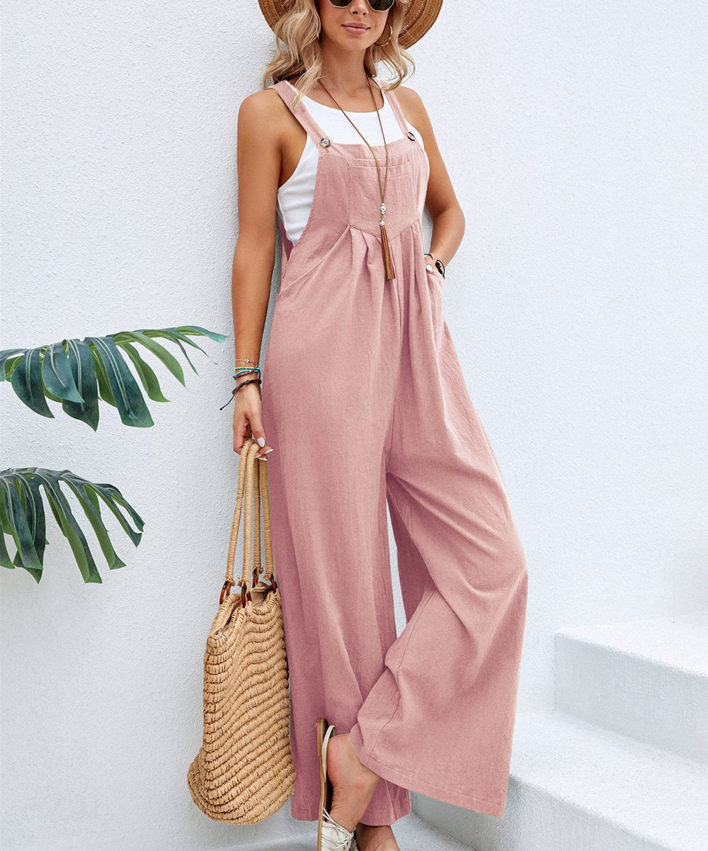 Women's Cotton Suspenders Overalls | Artistic Retro Straight Leg Pants