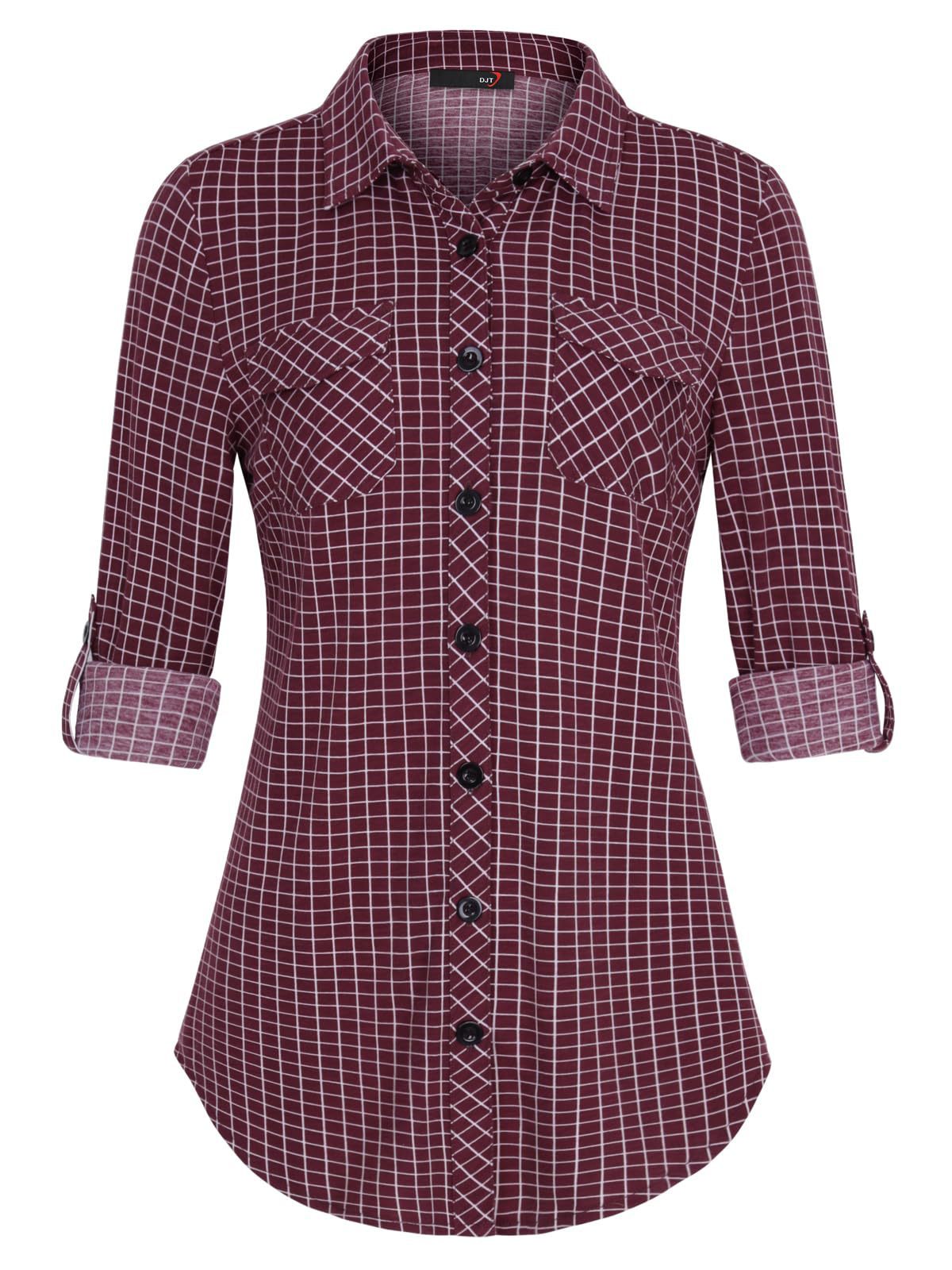 Women's Plaid Button Cuff Shirt | Casual Comfort Print Blouse