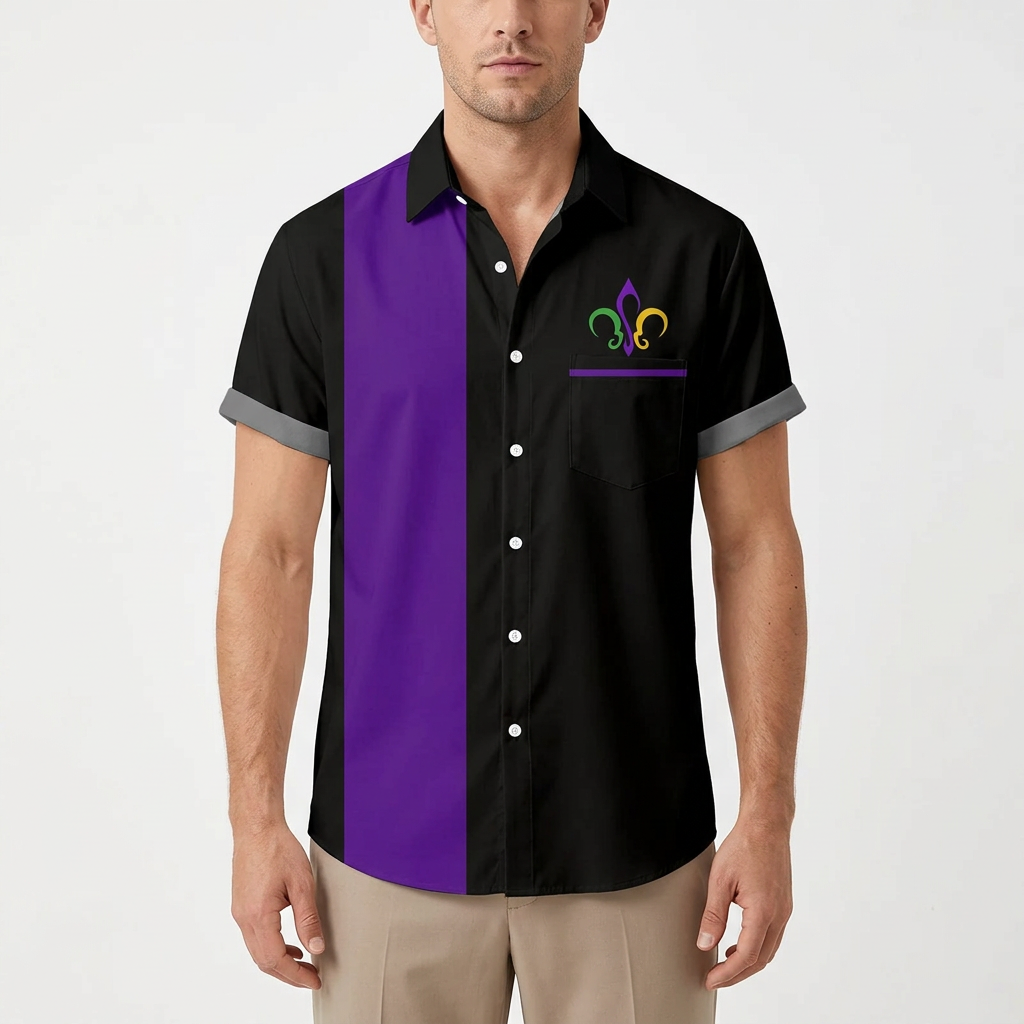 Black and purple shirt on a male model