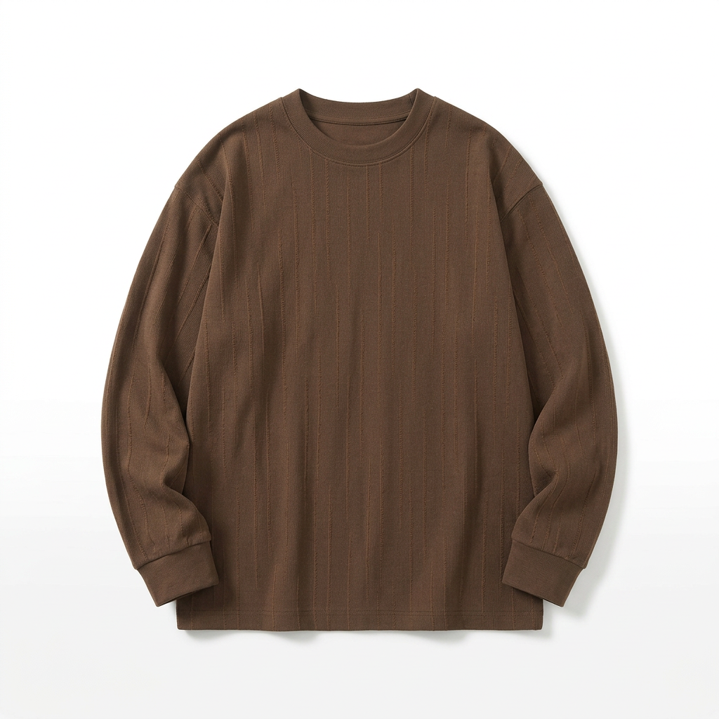 Brown textured crewneck shirt, model removal