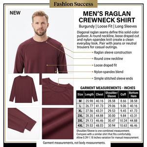 Burgundy raglan crewneck shirt square infographic