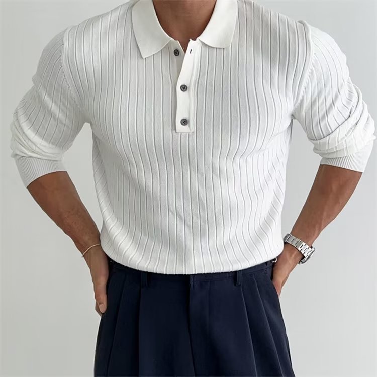 Men's Slim Fit Long Sleeve Polo Shirt | Lapel Collar Knitted Top