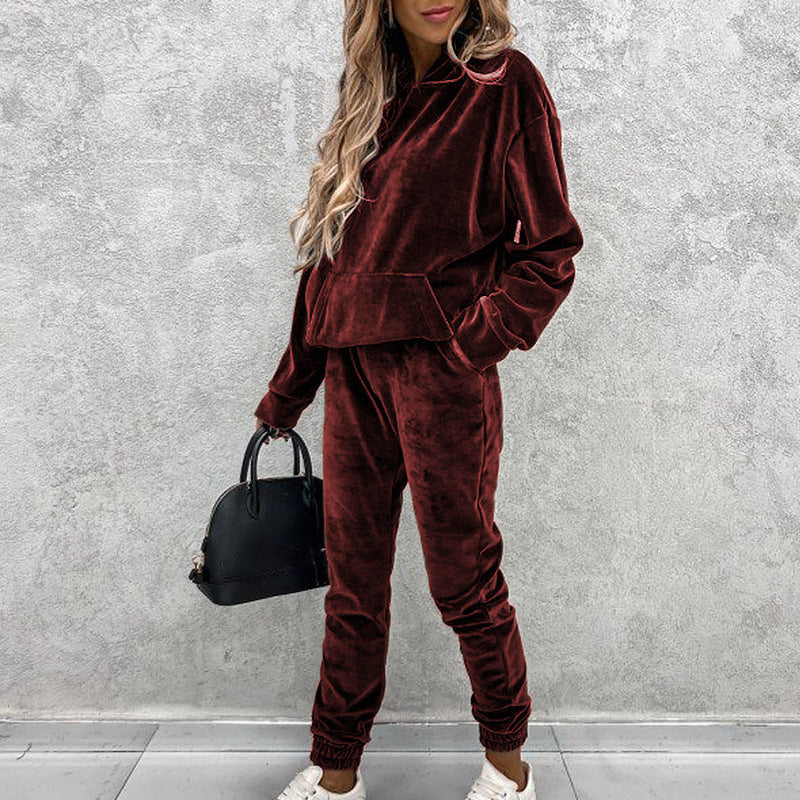 Solid Color Hooded Sports Casual Suit Set | Two-Piece Outfit