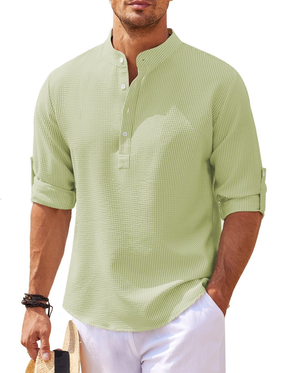 Men's Stand Collar Shirt | Long Sleeve Casual Pullover Top