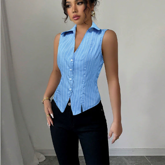 Women's Striped Sleeveless Shirt | European & American Style Top
