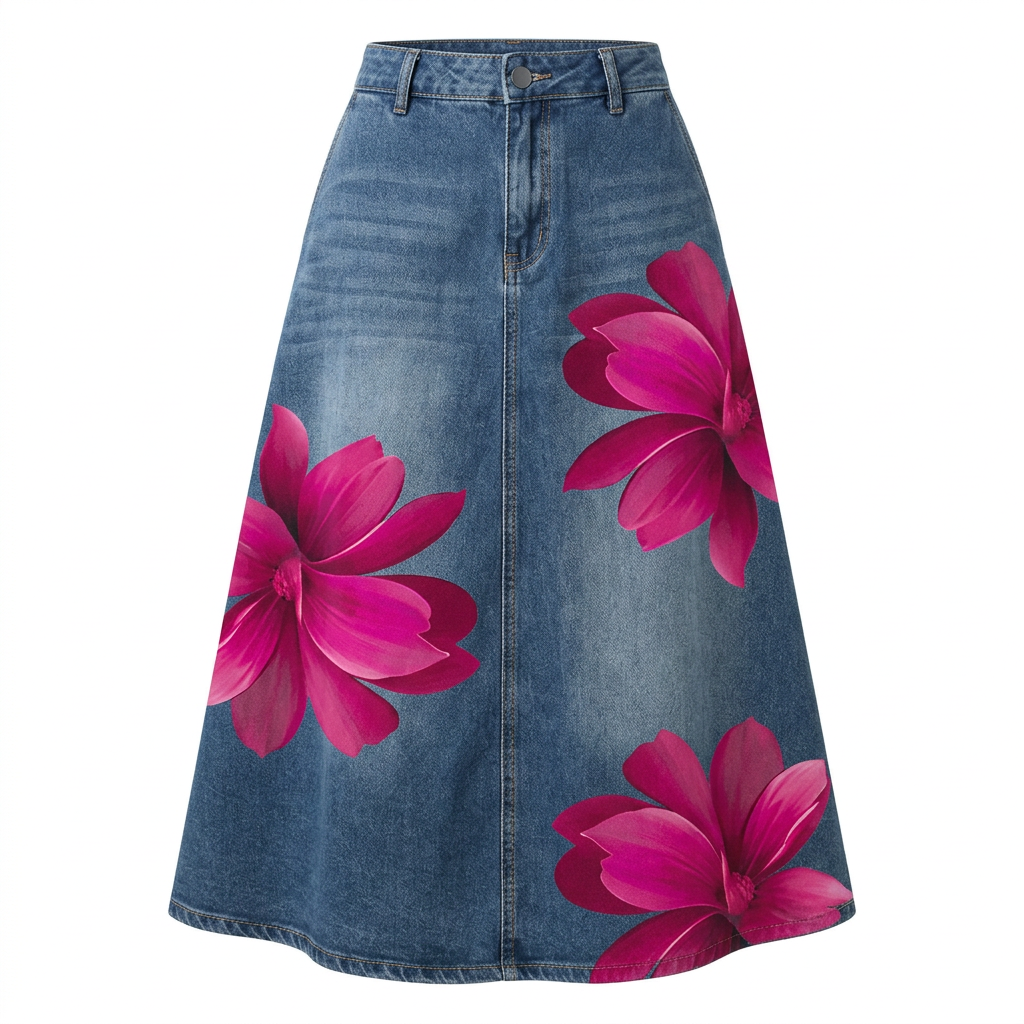 Carmine Red floral skirt product-only image
