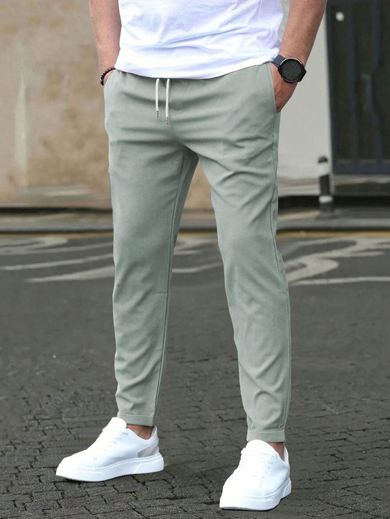 Men's Slim Fit Cropped Pants | Casual Straight Leg Ankle Trousers