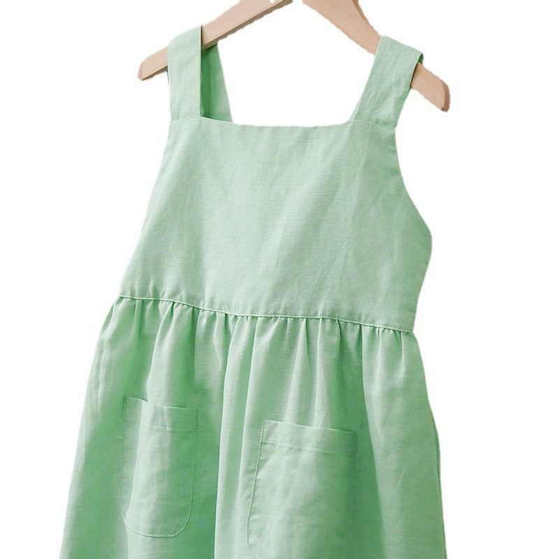 Girls' Cotton Linen Dress | Sleeveless Summer Style