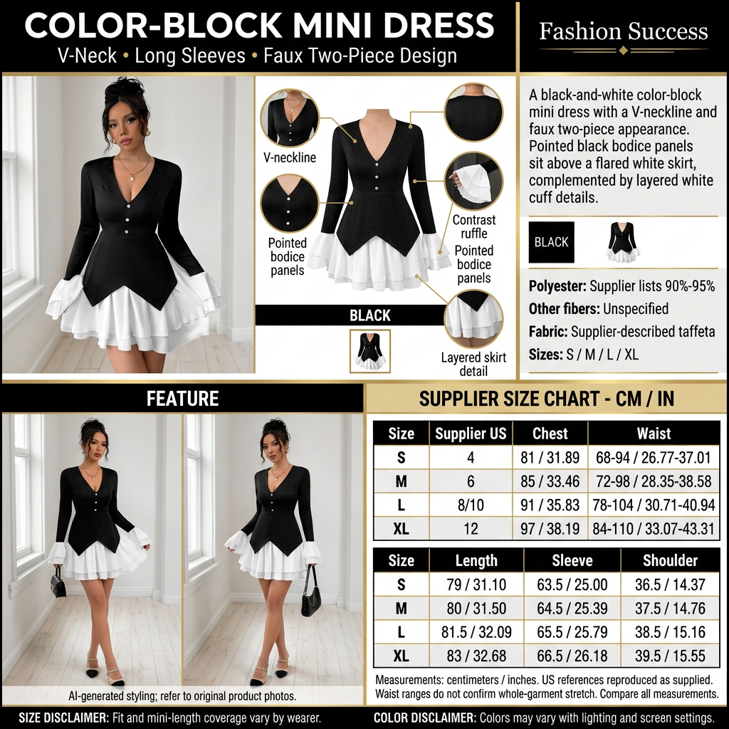 Color-block faux two-piece mini dress infographic