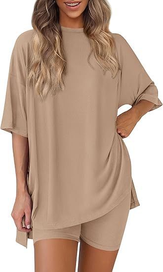 Women's Crew Neck Loungewear Set | Split Hem Loose-Fit Home Suit