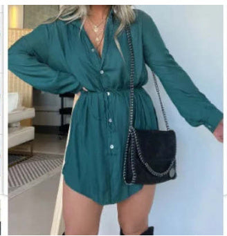 Women's Long Sleeve Button-Up Jumpsuit with Belt