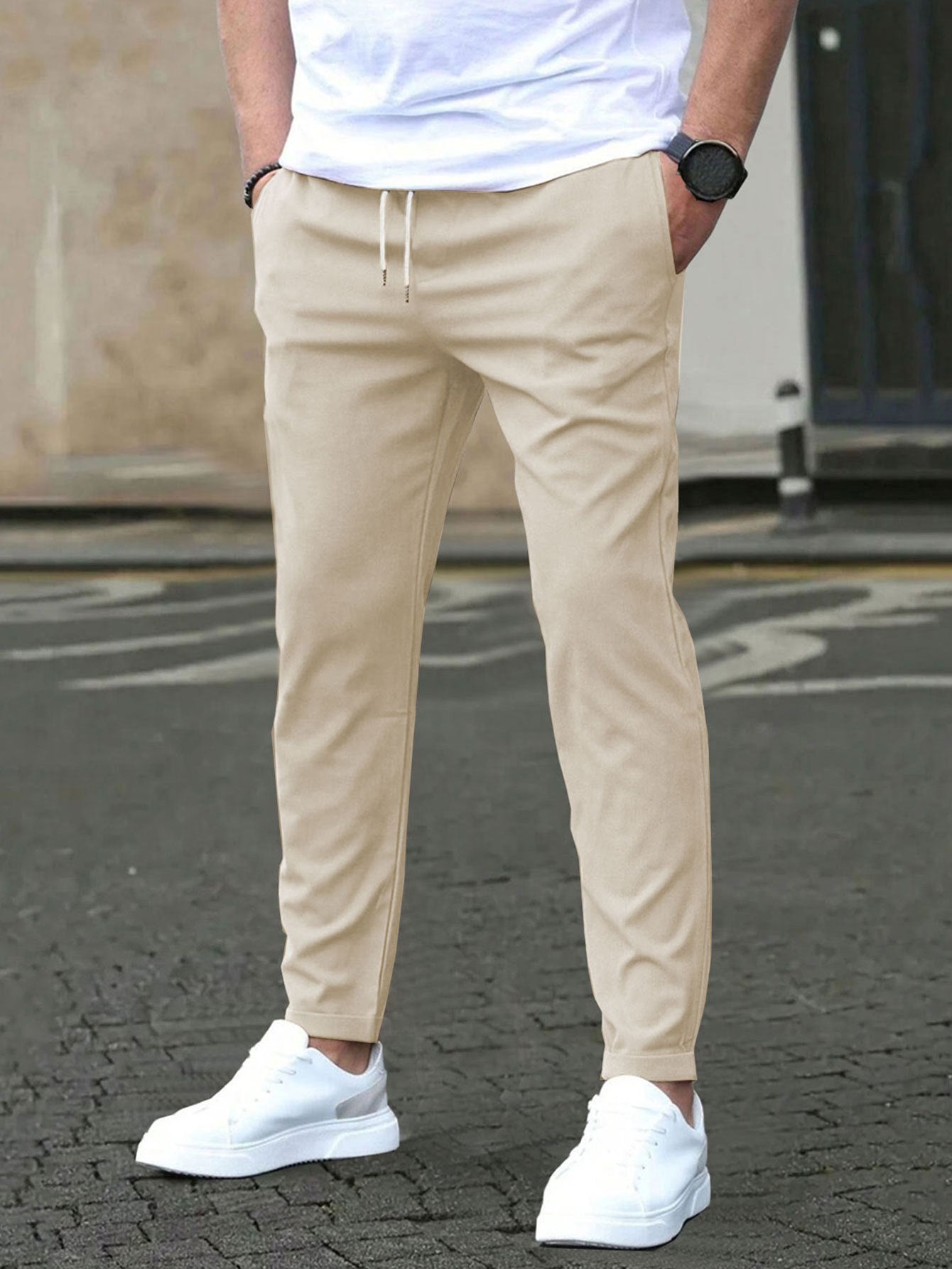 Men's Slim Fit Cropped Pants | Casual Straight Leg Ankle Trousers