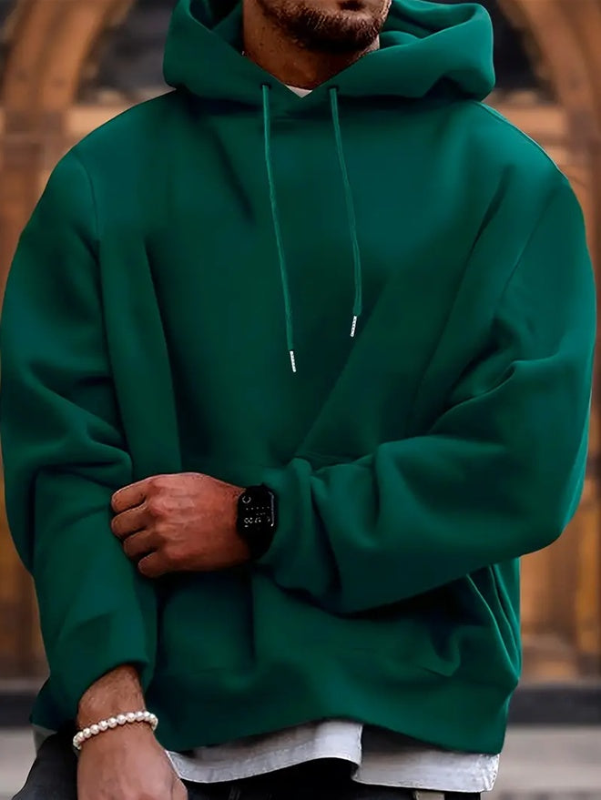 Men's Loose Fit Hoodie | Medium-Weight Solid Color Pullover