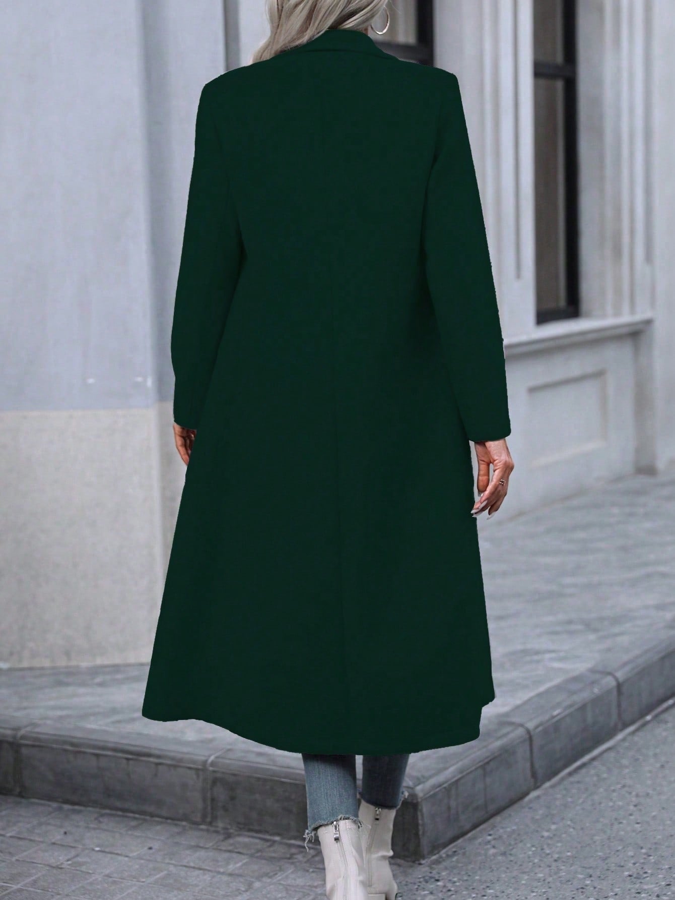 Women's Faux Wool Long Coat | Double-Breasted Minimalist Winter Coat