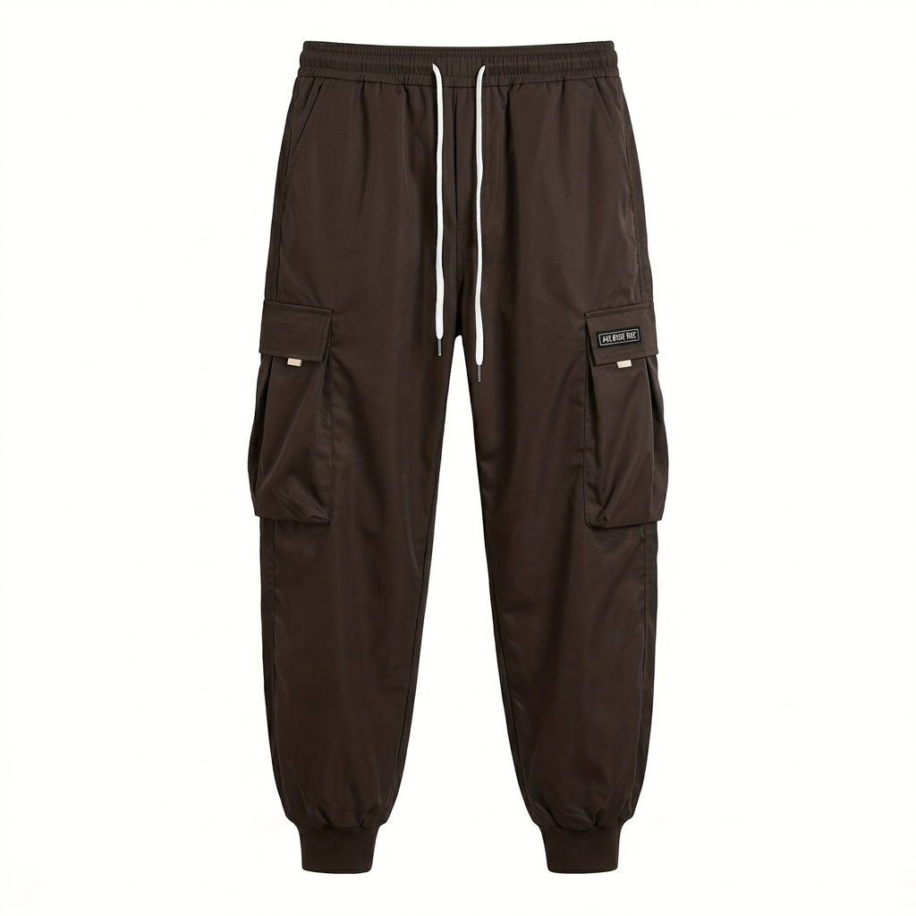 Dark-brown cargo pants, model-free front view