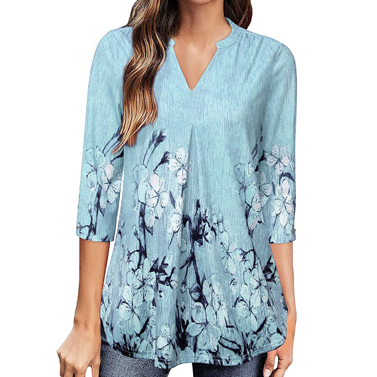 Women's Floral Print V-Neck Pullover Blouse