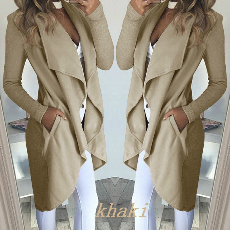 Plus Size Women's Trench Coat | Solid Color Polo Collar Slim Fit