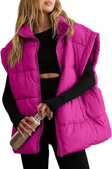 Women's Solid Color Quilted Vest | Stand Collar Zip Pocket Coat