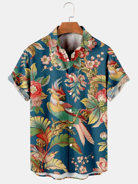 Men's Floral Print Street Style Hawaiian Shirt – Short Sleeve