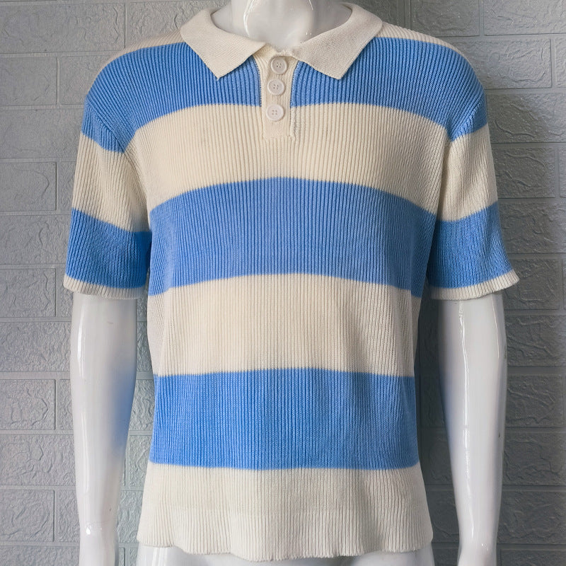 Men's Short Sleeve Lapel Sweater | Slim Fit Acrylic Knit Top