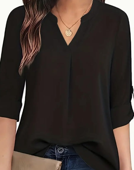 Women's Chic Solid V-Neck Blouse