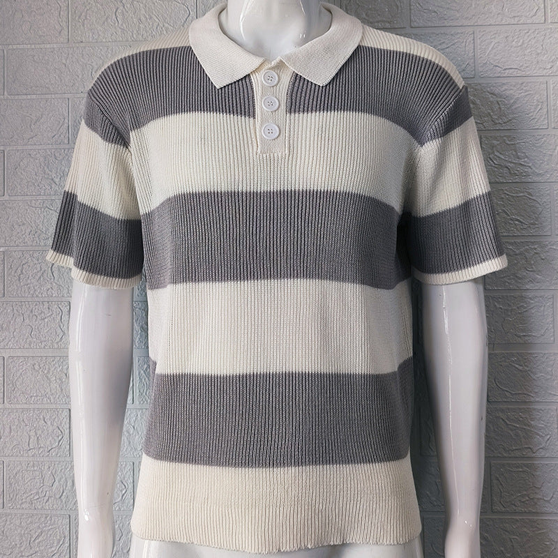 Men's Short Sleeve Lapel Sweater | Slim Fit Acrylic Knit Top
