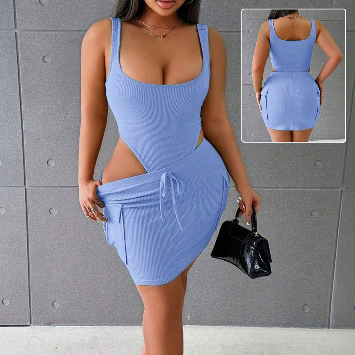 Women's Square Neck Jumpsuit | Summer Suspender & Slim Skirt Suit