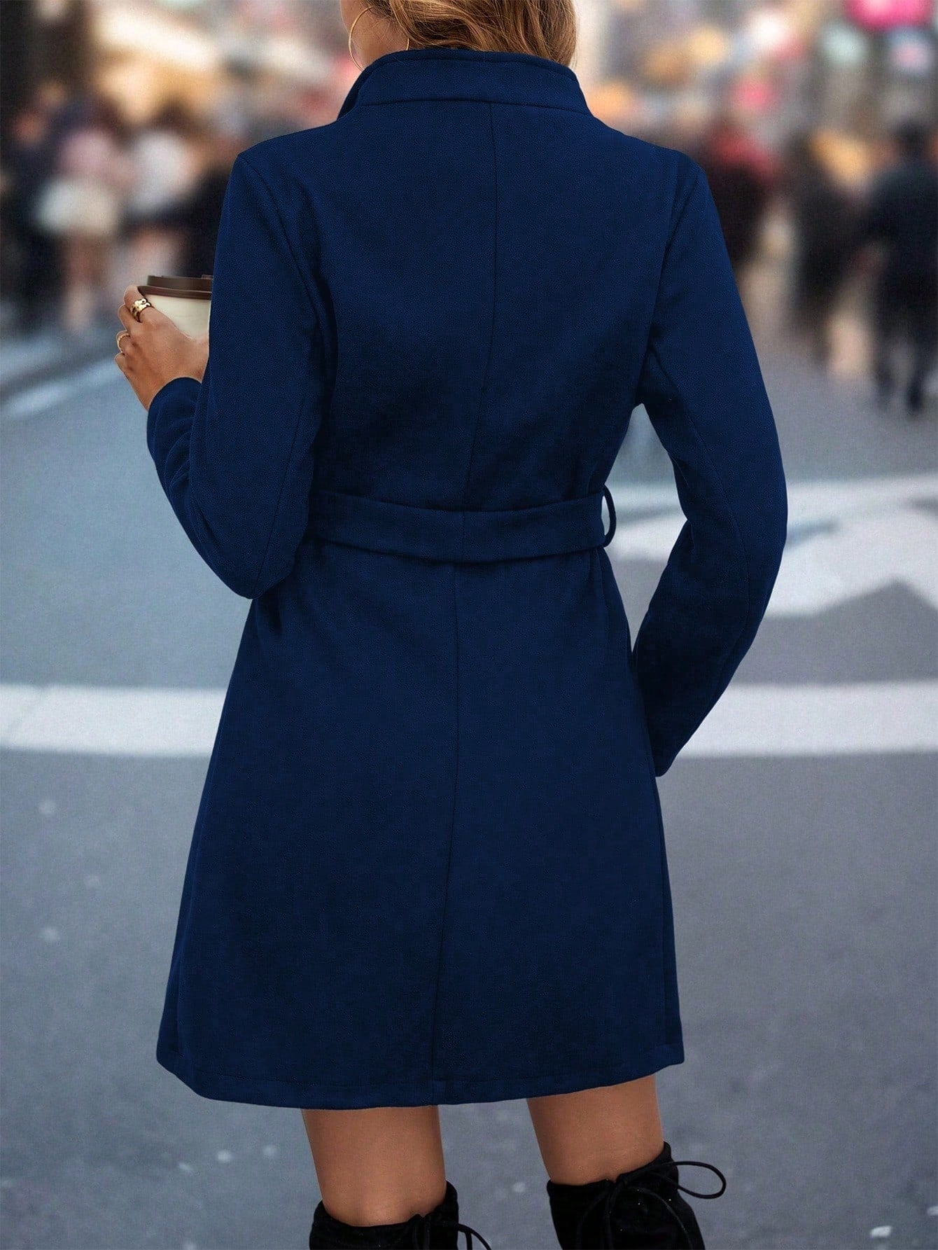 Women's Belted Mid-Length Coat | Stand Collar Single Button Coat