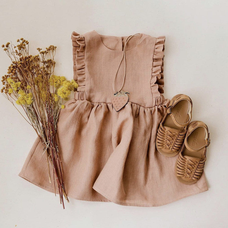 Girls' Cotton Linen Vest Dress | Sleeveless Summer Style