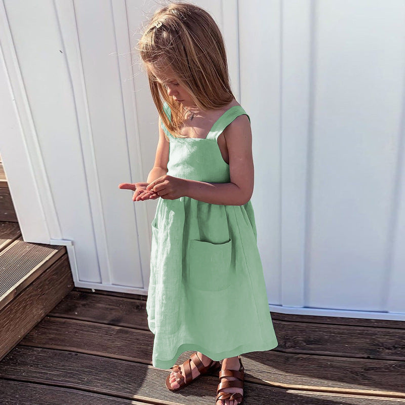 Girls' Cotton Linen Dress | Sleeveless Summer Style