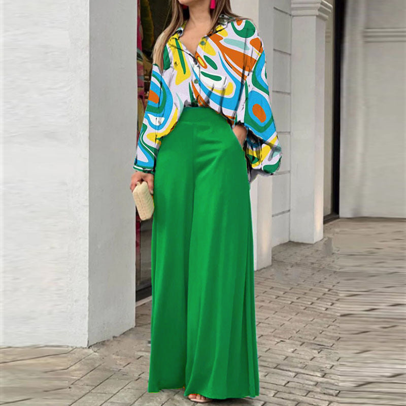 Women's Printed Shirt & Wide Leg Pants Set | Fashion Casual Outfit