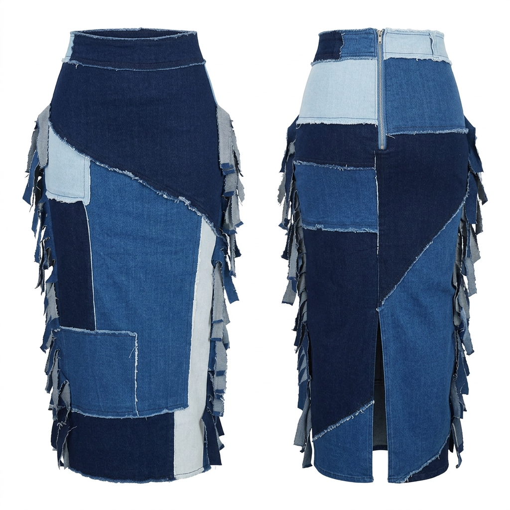 Front and back skirt-only views on a square white background