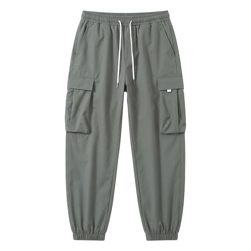 Gray cargo pants, garment-only full view