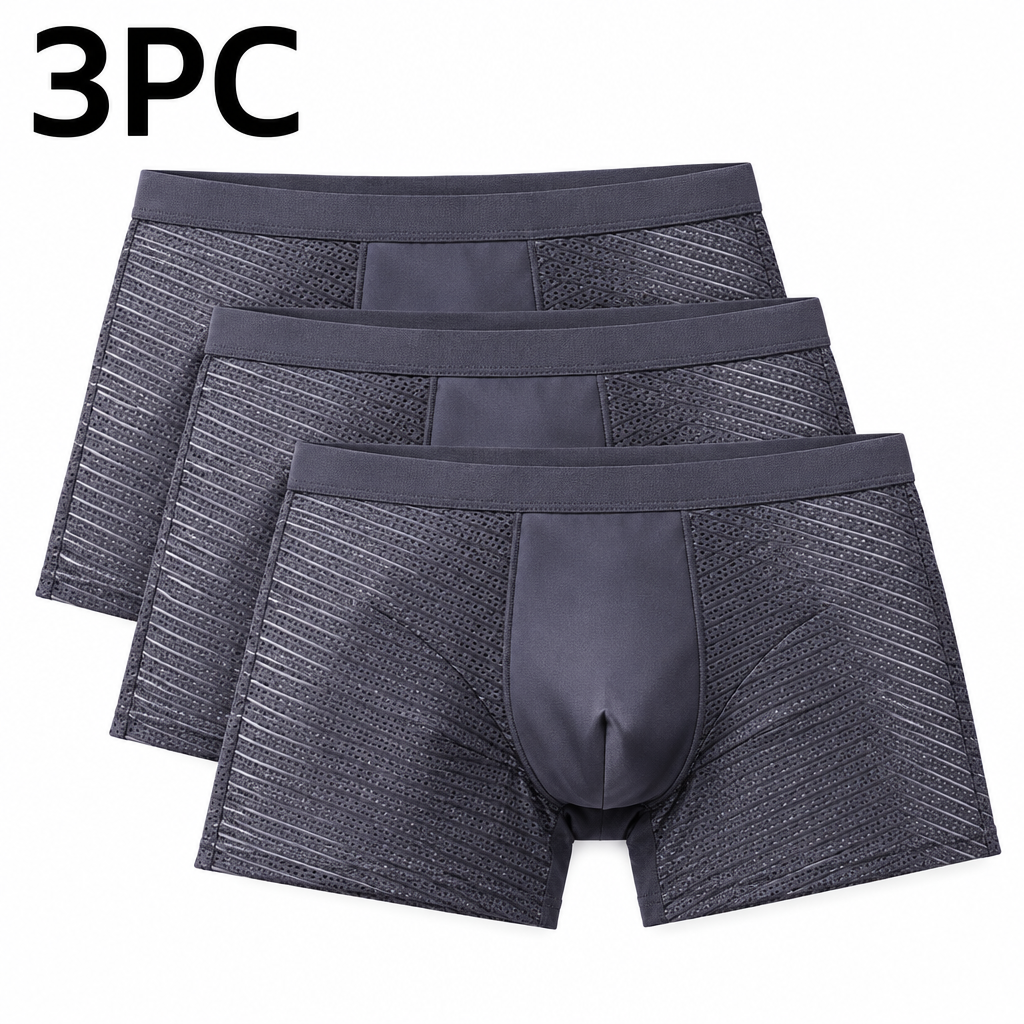 Grey Ice Silk Boxer Briefs 3PC