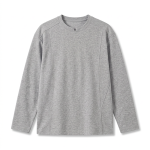 Heather Gray notched-neck shirt, model removal