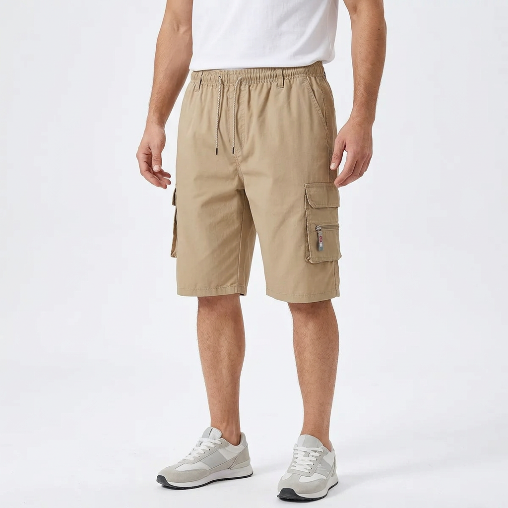 Khaki shorts on a male model
