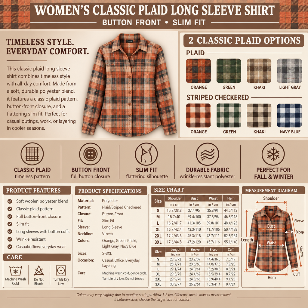 Light-brown plaid shirt infographic